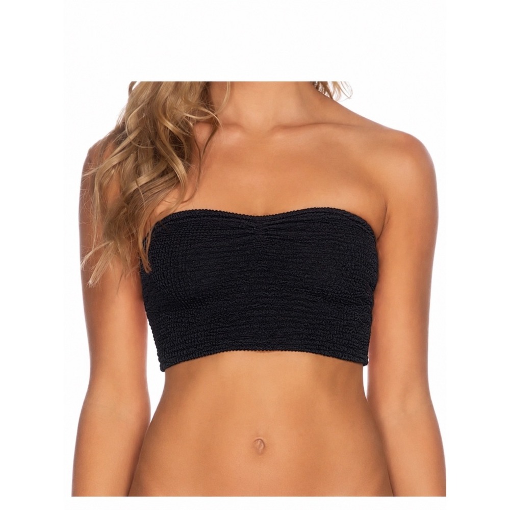 Isabella Rose‎ Black Crinkle Textured Bandeau Bikini Top Strapless OSFM